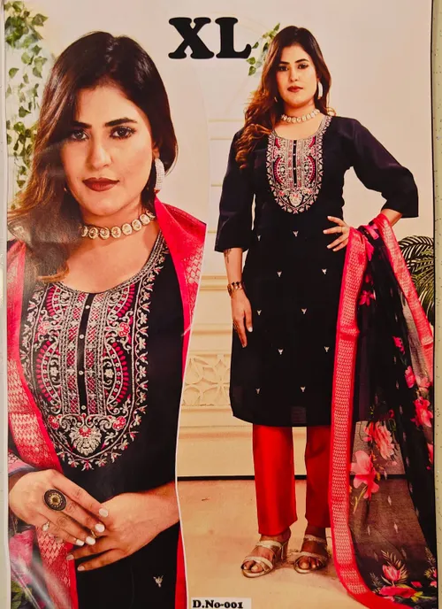 NAVY BLUE KURTI WITH MAGENTHA PANT SET KS058